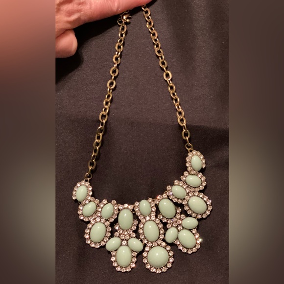 Cabochon Necklace in Opalesque Mint Green with Rhinestones Vintage Statement - Picture 6 of 6